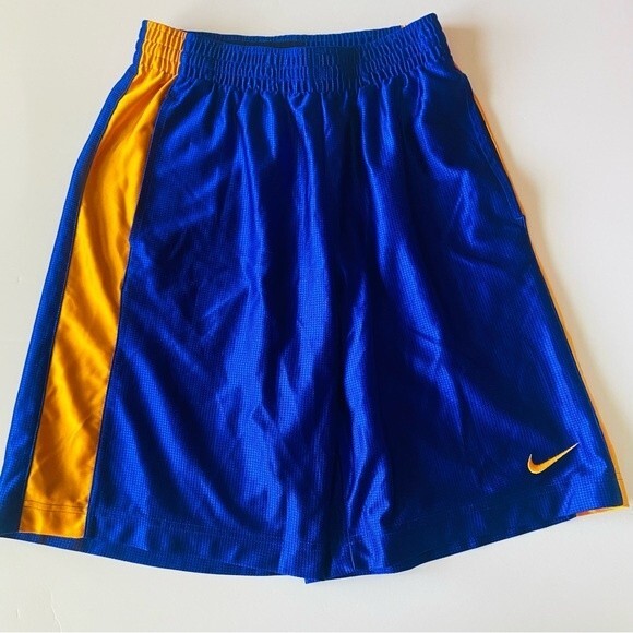 Nike Basketball Long Shorts Men's size Small drawstring pockets blue gold Gym - Picture 2 of 10